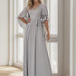 Deep V Neck Lace Bodice Long Flowy Evening Dress Sexy