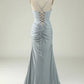 Grey Mermaid Long Prom Dress with Slit Pure Color Sexy