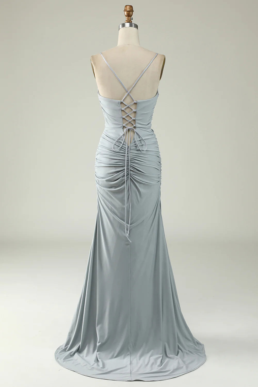 Grey Mermaid Long Prom Dress with Slit Pure Color Sexy