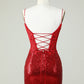 Spaghetti Straps Tight Seuqins Homecoming Dress With Appliques Short