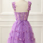 Purple A-Line Corset Homecoming Dress With Butterflies Short