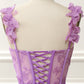 Purple A-Line Corset Homecoming Dress With Butterflies Short