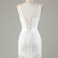Fringes White Tight Glitter Homecoming Dress With Lace-Up Back Short
