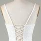 Fringes White Tight Glitter Homecoming Dress With Lace-Up Back Short