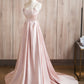 A-Line Satin Pink Long Prom Dress Long Formal Dress Floor Length Evening Dress