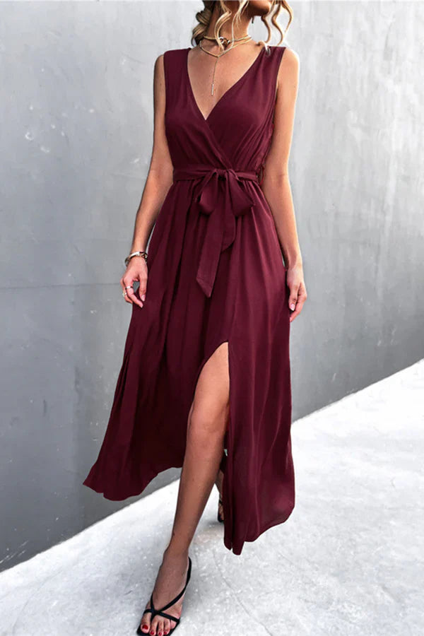 Sexy solid color slit V-neck one step dress for evening dress Party Dresses