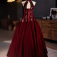 A-Line Velvet Sequin Burgundy Long Prom Dress Long Formal Dress december wedding guest dress