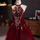 A-Line Velvet Sequin Burgundy Long Prom Dress Long Formal Dress december wedding guest dress