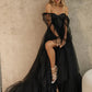 Black Corset A-Line Long Sleeves Wedding Dresses With Off-The-Shoulder Sexy