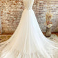 White Tulle Lace Long Prom Dress A-Line V-Neck Formal Evening Dress Wedding Dress