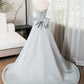 A-Line Sweetheart Neck Satin Gray Long Prom Dress Formal Dress Evening Dress With Bow(s)