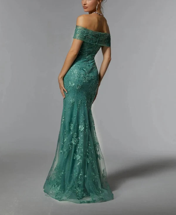 Sequins/Sparkling Mermaid Tulle With Appliques Off Shoulder Mother of the Bride Dress Evening Dresses Elegant