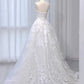 A-Line Tulle Lace ivory Long Prom Dress Formal Dress Off Shoulder Wedding Dress