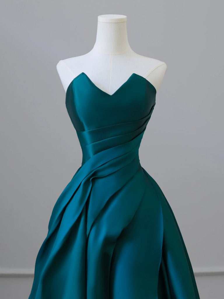 A-Line Satin Green Long Prom Dress Long Formal Dress Off Shoulder Evening Dress