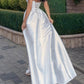 Ivory Satin Wedding Dress Spaghetti Straps A Line Bridal Dress Floor Length With Slit Sexy Formal Dress