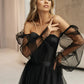 Black Corset A-Line Long Sleeves Wedding Dresses With Off-The-Shoulder Sexy