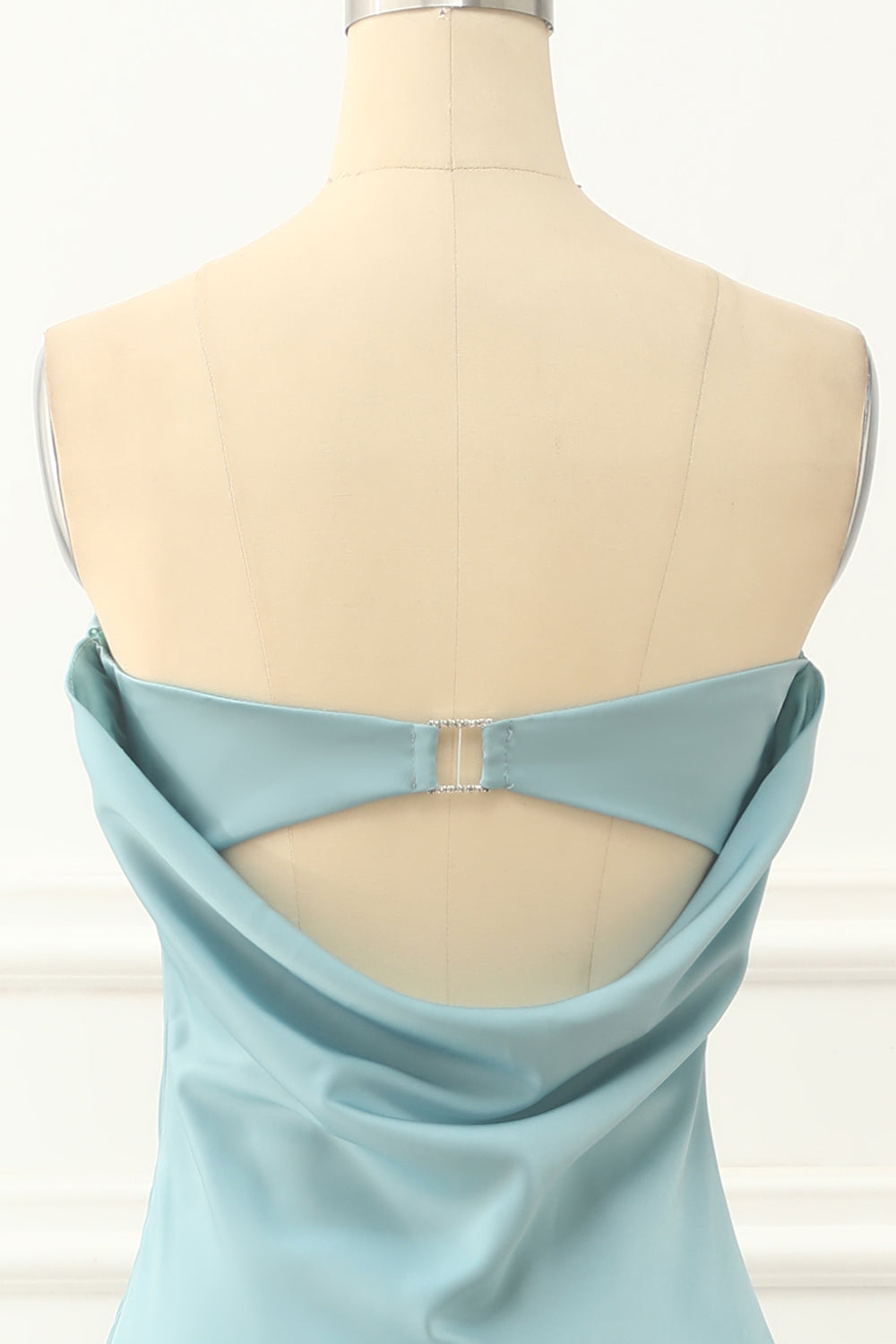 Blue Strapless Sheath Satin Prom Dress Off Shoulder Bridesmaid Dress Party Dress