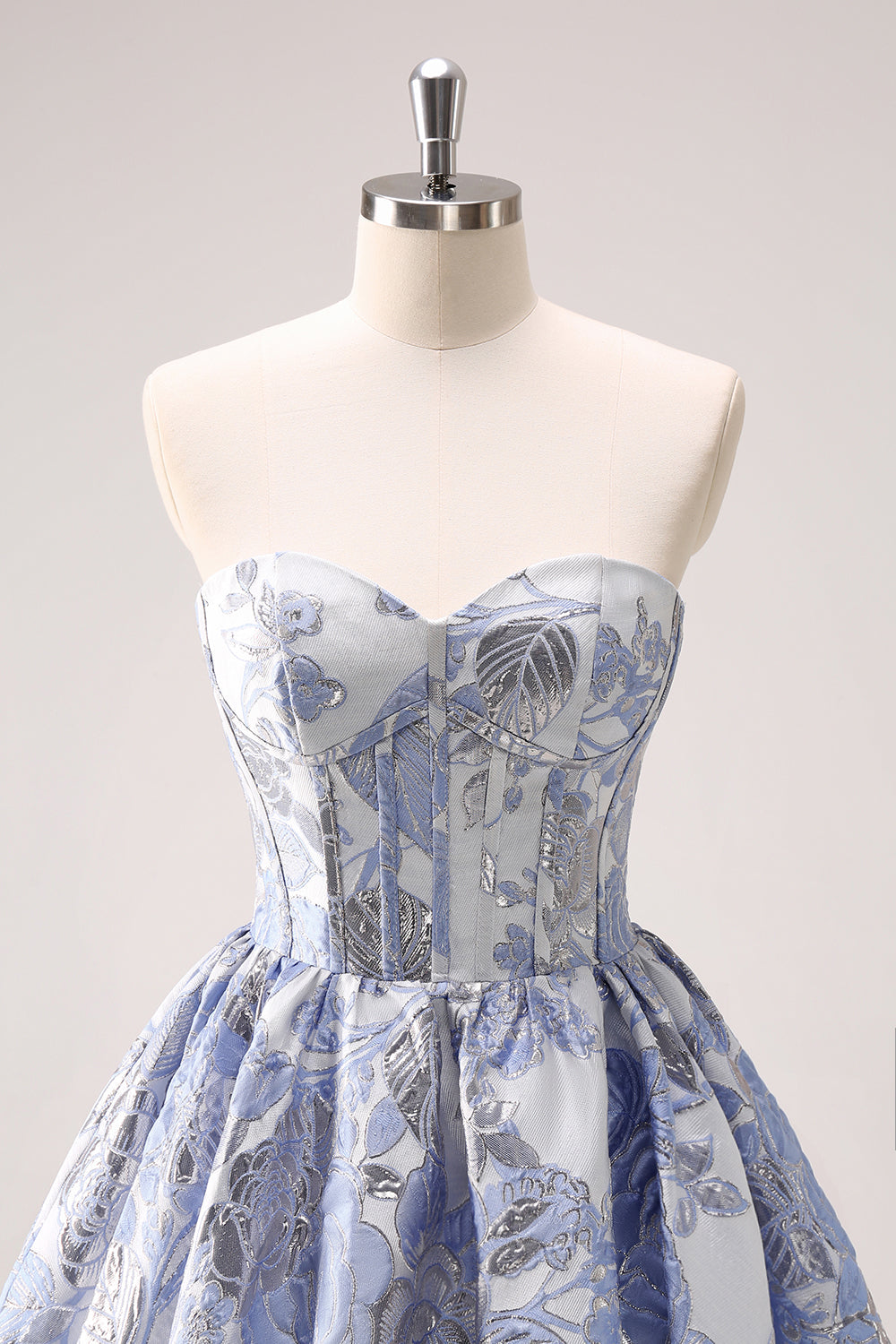 A Line Blue Corset Strapless Ruffles Floral Short Homecoming Dress Sexy Party Dress