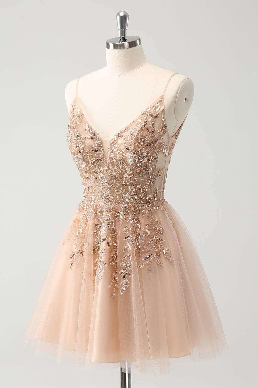 Blush A Line Sequined Spaghetti Straps Tulle Homecoming Dress Party Dress
