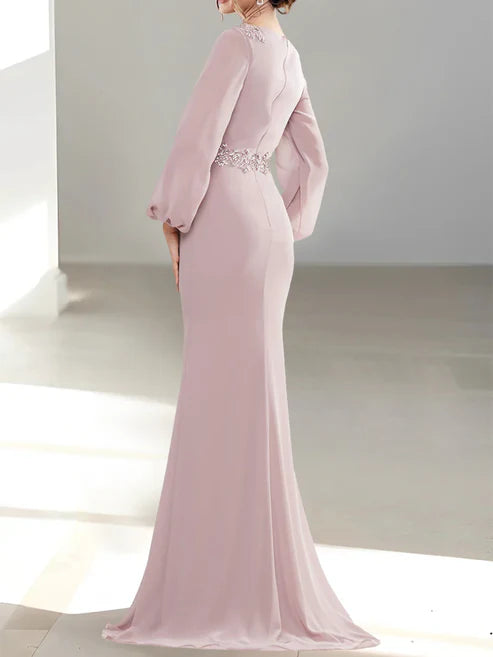 A-Line V-Neck Long Sleeves Mother Of The Bride Dresses Elegant Evening Dress