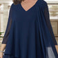 Sheath / Column Mother of the Bride Dress Plus Size Elegant V Neck Knee Length Chiffon 3/4 Length Sleeve with Beading