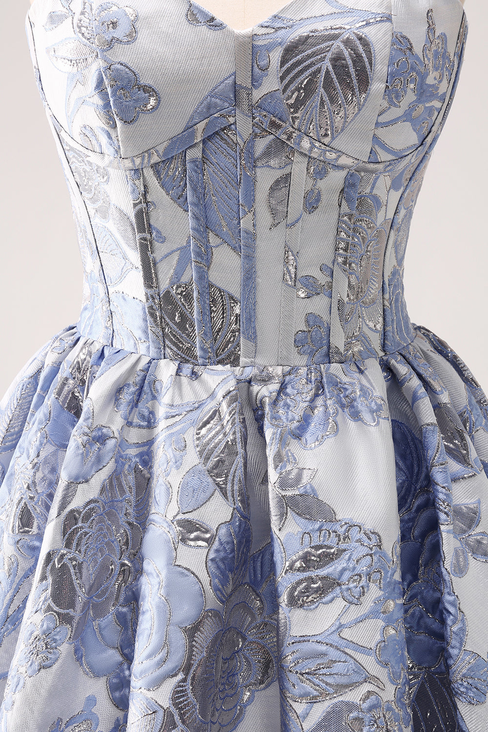 A Line Blue Corset Strapless Ruffles Floral Short Homecoming Dress Sexy Party Dress