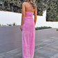 Sheath/Column Velvet Sequins Halter Sleeveless Floor-Length Dresses Evening Dress With Slit
