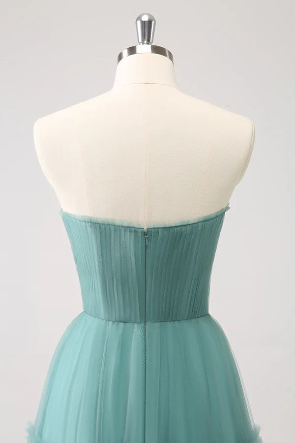 Strapless Corset Tulle A-Line Princess Bridesmaid Dress Prom Dress Off Shoulder Floor Length
