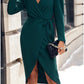 Women's Party Dress Cocktail Dress Green Dress Lace up Ruched V Neck Long Sleeve Midi Dress Christmas Birthday Green Solid Color