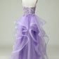 A Line Spaghetti Straps Purple Long Prom Dress with Appliques Beautiful