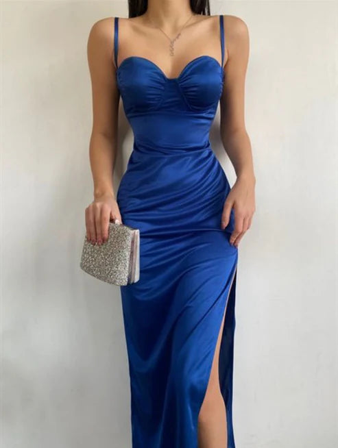 Sexy Sheath Spaghetti Straps Prom Dress Slit Party Dress Simple Cocktail Dresses Formal Dress