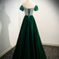 A-Line Velvet Sequin Beads Green Long Prom Dress Evening Dress Elegant