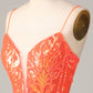 Bodycon Spaghetti Straps Orange Sequins Short Homecoming Dress Sparkly Party Dress