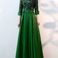 A-Line Glittering Elegant Prom Formal Evening Dress Jewel Neck 3/4 Length Sleeve Floor Length Satin