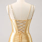 Gorgeous Golden Bodycon Corset Short Metallic Homecoming Dress with Sequins Sexy Party Dress