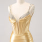 Gorgeous Golden Bodycon Corset Short Metallic Homecoming Dress with Sequins Sexy Party Dress