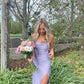 Light Purple Side Slit Satin Prom Dress Long Party Dress Evening Dress Formal Dress