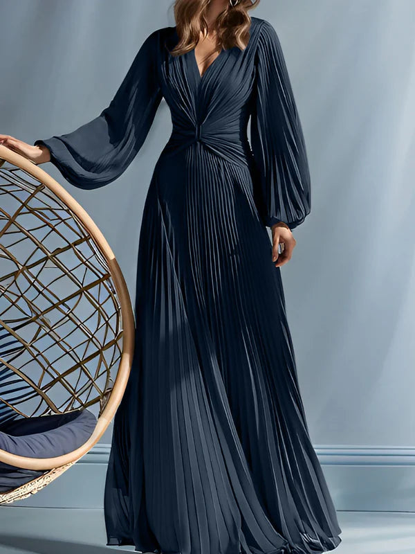 A-Line V-Neck Mother Of The Bride Dresses Long Sleeve Floor Length Evening Dress