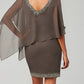 Sheath / Column Mother of the Bride Dress Plus Size Jewel Neck Short / Mini Chiffon 3/4 Length Sleeve with Beading