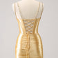 Gorgeous Golden Bodycon Corset Short Metallic Homecoming Dress with Sequins Sexy Party Dress
