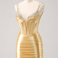 Gorgeous Golden Bodycon Corset Short Metallic Homecoming Dress with Sequins Sexy Party Dress