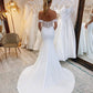 Charming Mermaid Off the Shoulder Satin Long Wedding Dresses with Sequins Sparkly