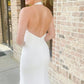 White Halter Mermaid Long Wedding Dress with Slit Open Back Elegant