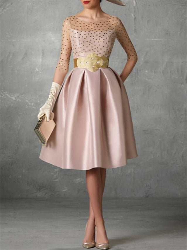 A-Line/Princess Half Sleeves Knee-Length Cocktail Dresses With Pocket Party Dress