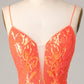 Bodycon Spaghetti Straps Orange Sequins Short Homecoming Dress Sparkly Party Dress