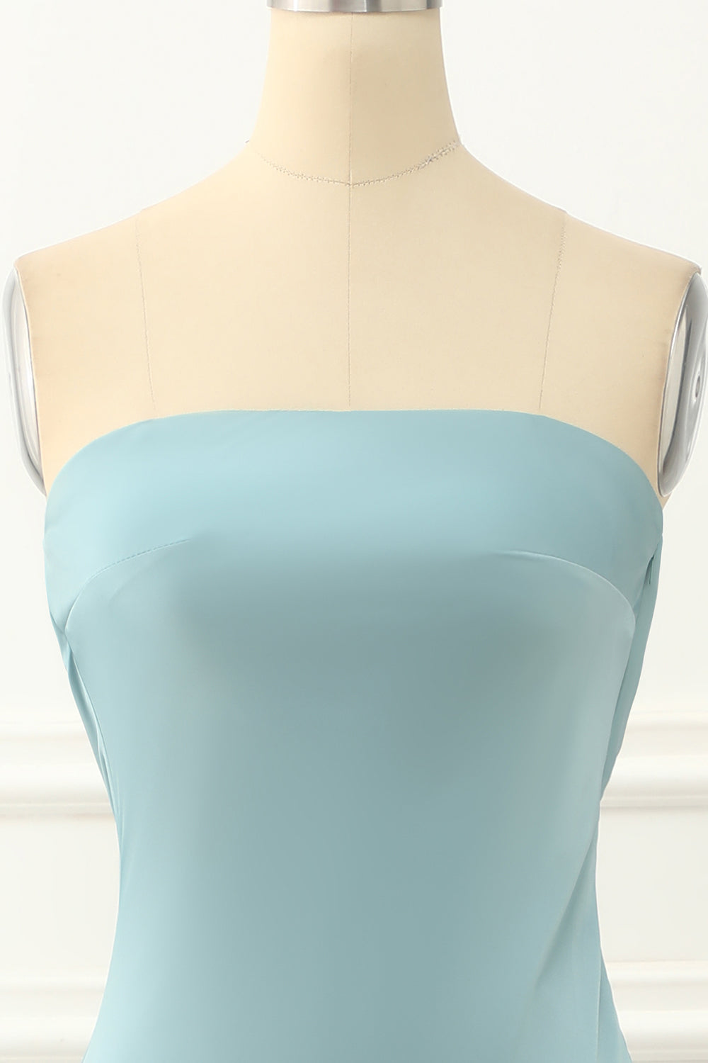 Blue Strapless Sheath Satin Prom Dress Off Shoulder Bridesmaid Dress Party Dress