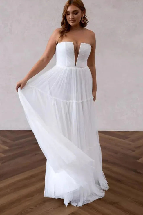 A Line V Neck Chiffon Long Wedding Dresses with Sweep Train Off Shoulder Sexy