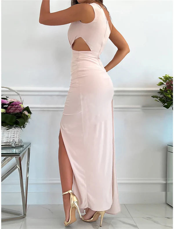 Women‘s Prom Dress Wedding Guest Party Dress Formal Dress Long Dress Maxi Dress Pink Red Green Sleeveless Pure Color Backless Summer Spring Fall One Shoulder Evening