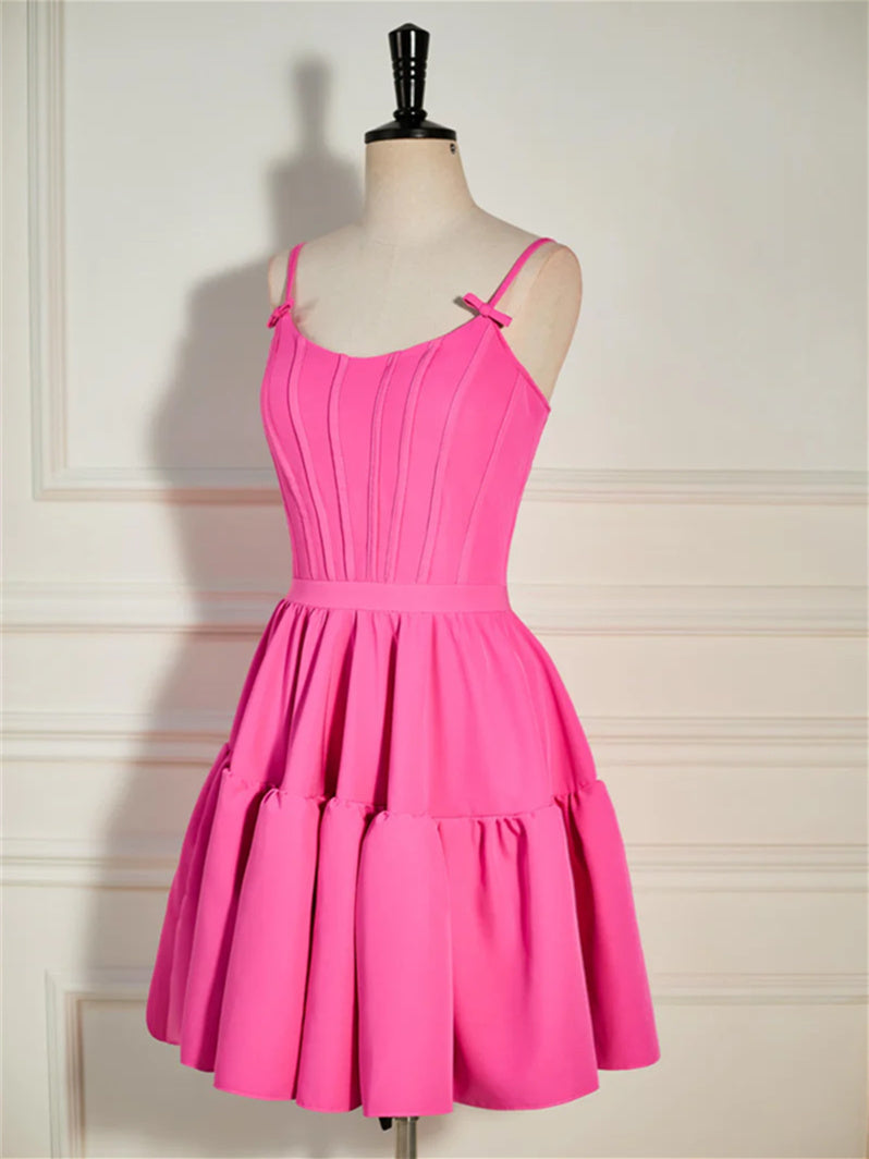 A-Line/Princess Scoop Sleeveless Short/Mini Party Dance Cocktail Homecoming Dress With Ruffles Hot Pink