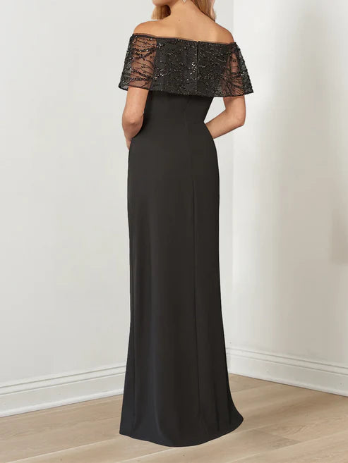 A-Line Neck Floor Length Mother Of The Bride Dresses Off Shoulder Sparkly Evening Dress